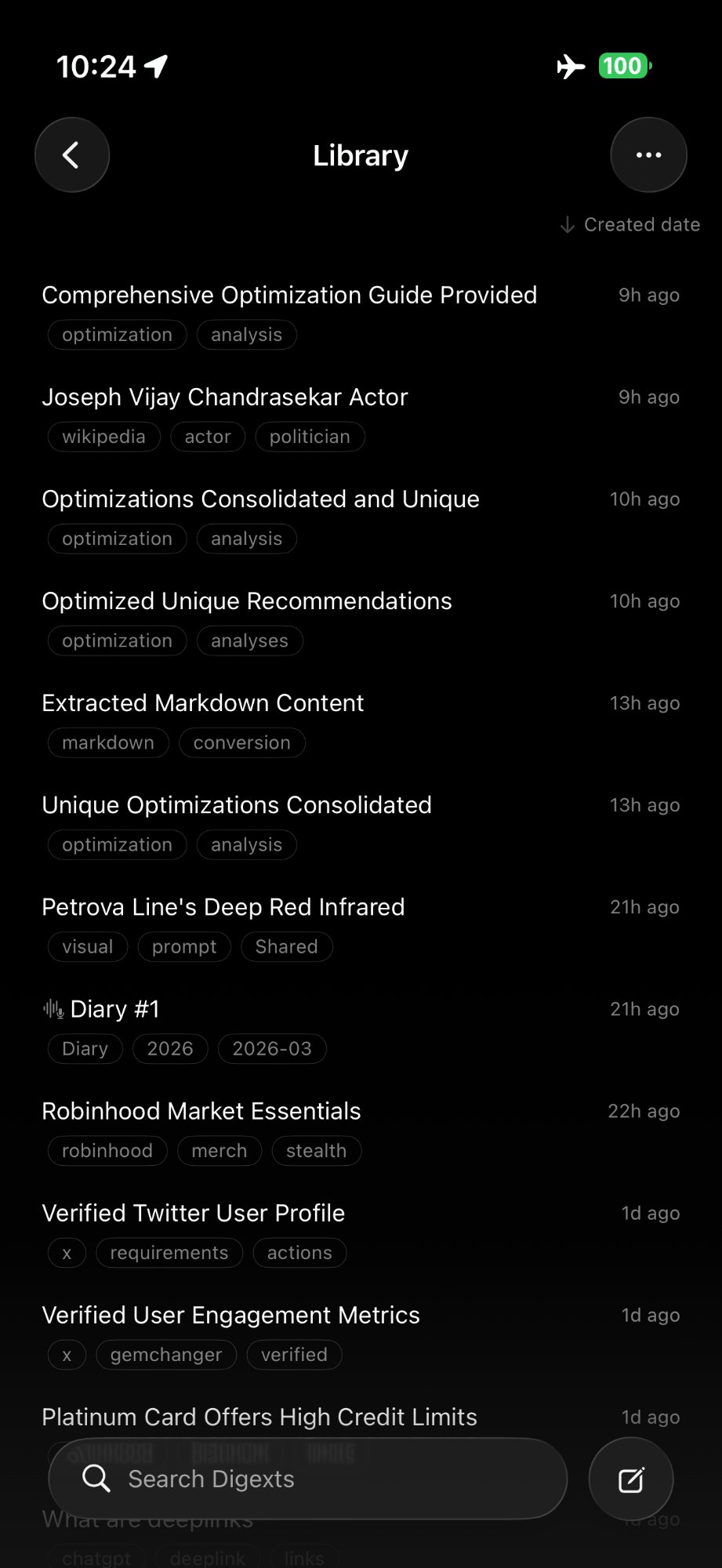 Library view with tagged items